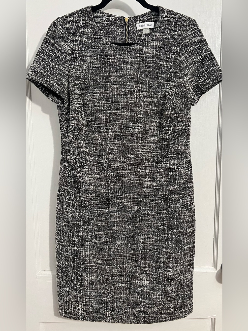 Calvin Klein Black & White Tweed Midi Sheath Dress